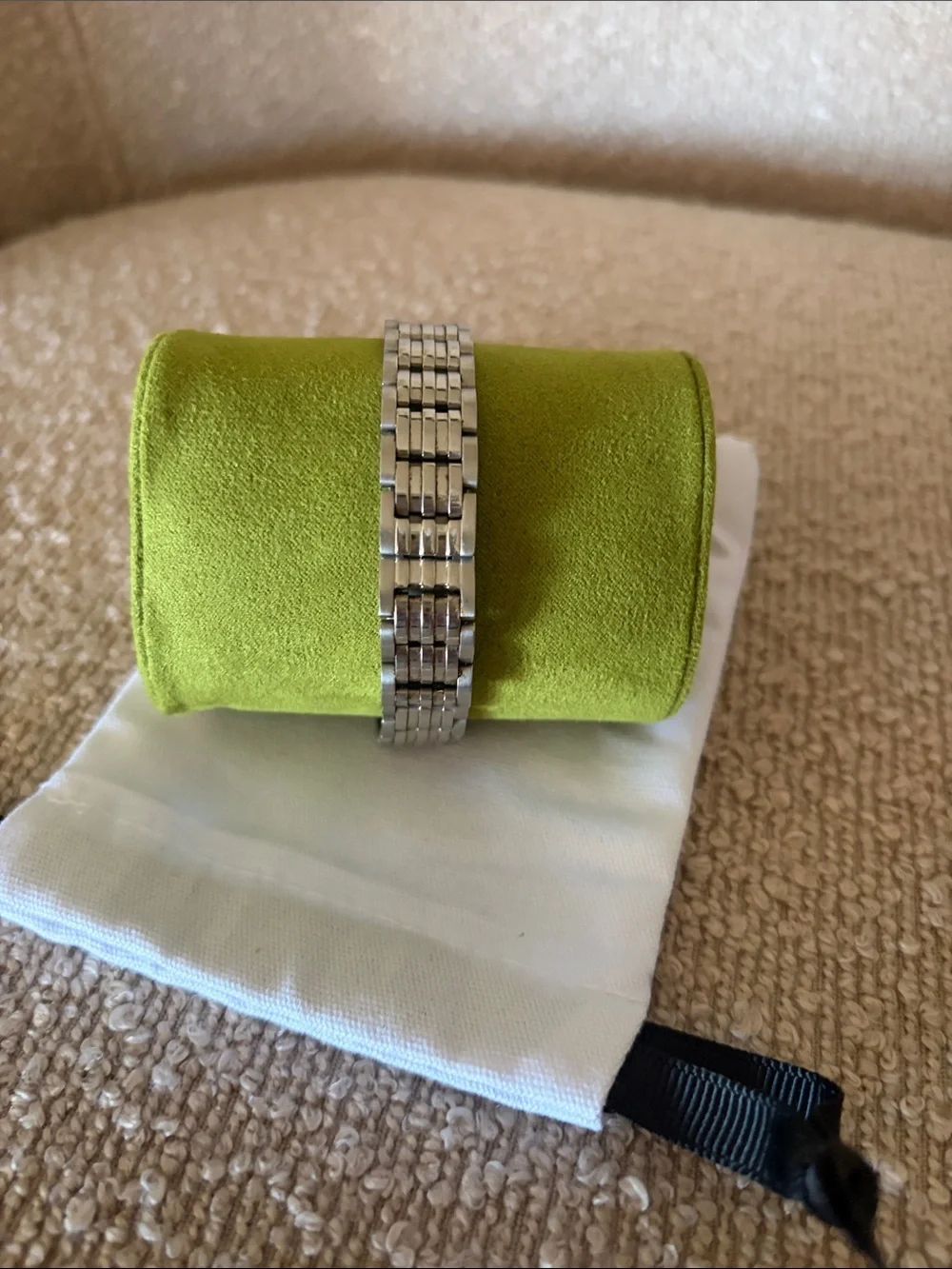 Bulova Silver Watch with White Dial and Crystal Bezel